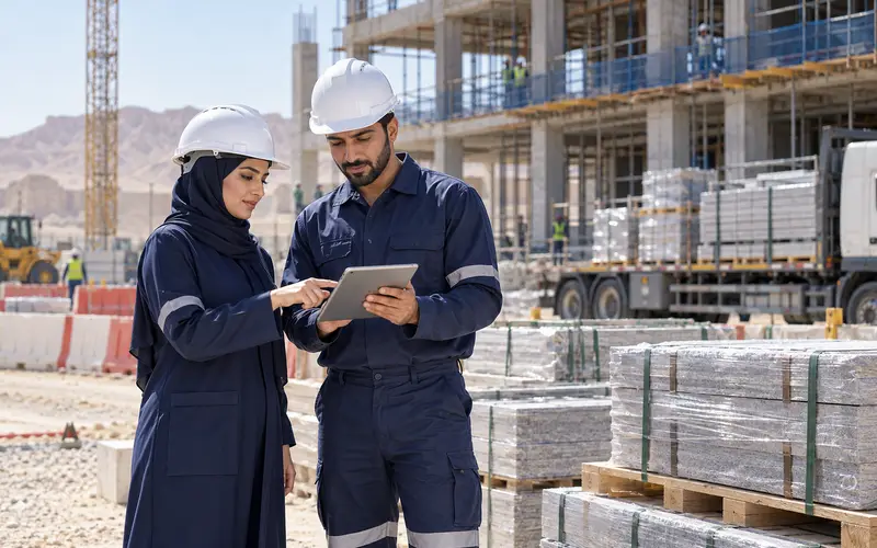 Illustrative construction site coordination scene